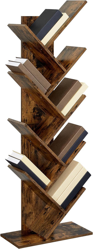 VASAGLE Tree Bookshelf, 9-Tier Bookcase, Large Bookshelf, Space-Saving Corner Shelf, Book Tree, Holds Books, CDs, Games, for Bedroom, Living Room, Home Office, Rustic Brown ULBC11BX - LeafyLoom