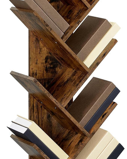 VASAGLE Bookshelf, Tree-Shaped Bookcase with 13 Storage Shelves, Rounded Corners & 9-Tier Floor Standing Tree Bookshelf, with Shelves for Living Room, Home Office, Rustic Brown ULBC11BX - LeafyLoom