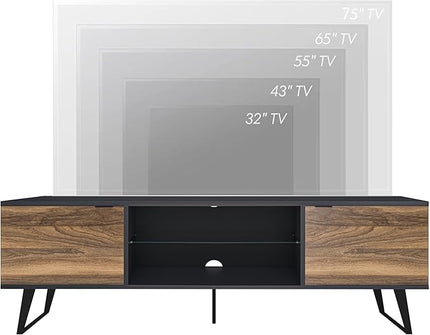Atelier Mobili Mid Century Modern TV Stand | Farmhouse Entertainment Center for Living Room | TV Stand for 75 Inch TV | Gray TV Stand | Walnut TV Stand for Living Room 75 inch TV | Adjustable Shelf - LeafyLoom