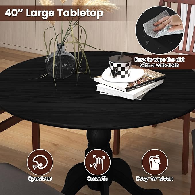 Round Dining Table, Black - LeafyLoom
