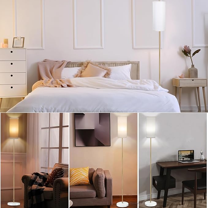 BoostArea Floor Lamp for Living Room with 3 Color Temperatures Bulb, Modern Floor Lamps, Classic Tall Lamp for Office, Standing Lamps for Bedroom, Kids Room, Study(9W LED Bulb, White Linen Shade) - LeafyLoom