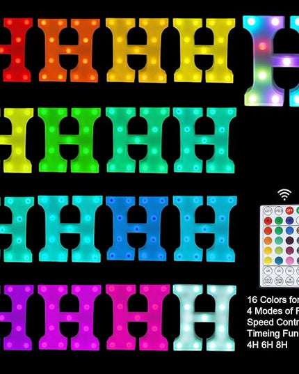 Colorful Letter LED Lights, 16 Colors Changing LED Marquee Letter Lights, Dimmable Night Lights for Wedding, Birthday, Holiday, Party, Bar, Christmas Decoration,Dorm Room Decor Multicolor H - LeafyLoom