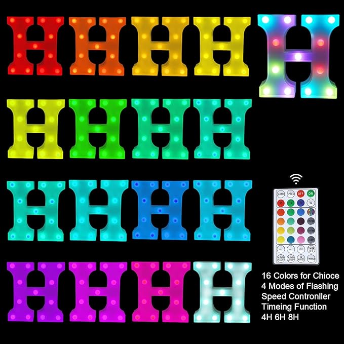 Colorful Letter LED Lights, 16 Colors Changing LED Marquee Letter Lights, Dimmable Night Lights for Wedding, Birthday, Holiday, Party, Bar, Christmas Decoration,Dorm Room Decor Multicolor H - LeafyLoom