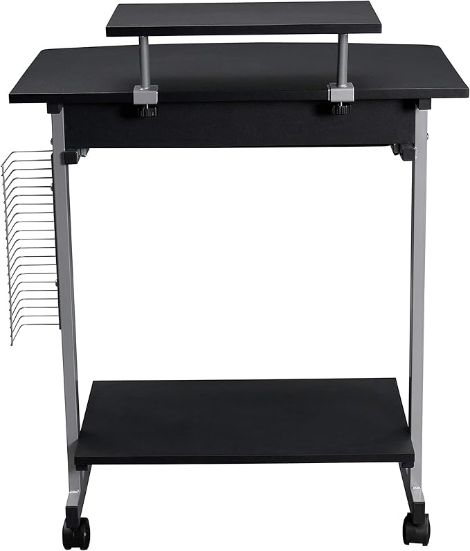 Techni Mobili Compact Computer Cart With Storage, Graphite - LeafyLoom