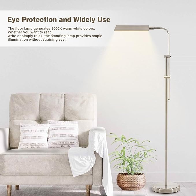 Pharmacy Floor Lamp, Height Adjustable Floor Lamp for Living Room Led Floor Lamp Modern Tall Lamp with 350° Swing Arm Led Standing Lamp for Bedroom Office Modern Floor Lamp Pedal Switch - LeafyLoom