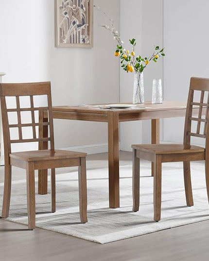 COLAMY Wooden Dining Chairs Set of 6, Nine-Square High Back Kitchen Side Chair, Farmhouse Dining Chairs for Kitchen and Dining Room, Light Brown - LeafyLoom