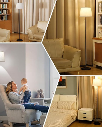 Floor Lamps for Living Room - 3 Color Temp(3000/4000/5000K) Standing Lamp with Pull Chain Switch, Black Floor Lamp with Lampshade, Modern Tall Light for Bedroom Office(9W Bulb Included) - LeafyLoom