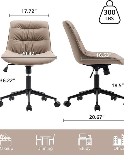 Kidol & Shellder Armless Office Chair Desk Chair Comfy Makeup Vanity Chair with Back Ergonomic Swivel Chair Home Office Desk Chairs with Wheels Rolling Computer Chair Bedroom Accent Chair(Khaki) - LeafyLoom
