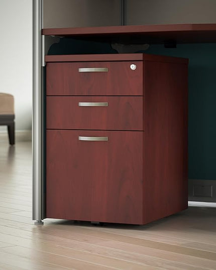 Bush Business Furniture Office in an Hour 3 Rolling File Cabinet | Mobile Under Desk Drawers for Letter, Legal, and A4-size Document Storage, Hansen Cherry - LeafyLoom