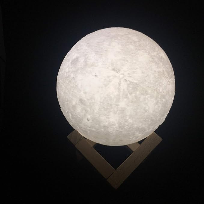 Moon Lamp - Unique Gift - 3D Print 3 Colors (Warn, Cool & Harvest) Lunar Lamp - Rechargeable and Touch Control Brightness (15cm) - LeafyLoom