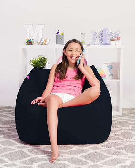 Posh Creations Structured Comfy Bean Bag Chair for Gaming, Reading, & Watching TV, Coronado Chair, Microsuede - Navy, Microsuede - Navy Blue - LeafyLoom