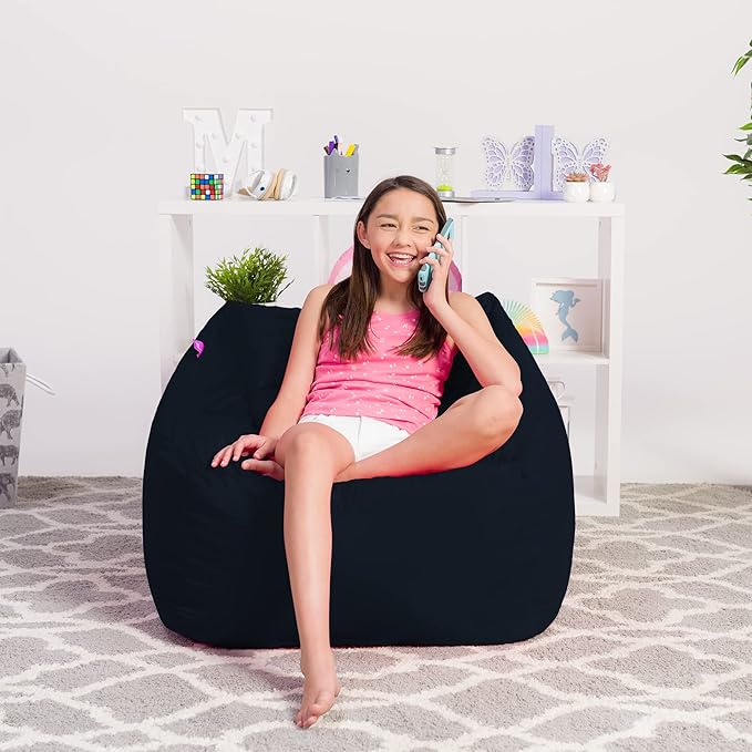Posh Creations Structured Comfy Bean Bag Chair for Gaming, Reading, & Watching TV, Coronado Chair, Microsuede - Navy, Microsuede - Navy Blue - LeafyLoom