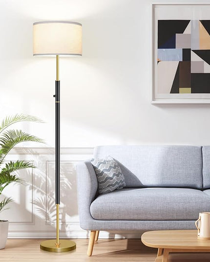 【Upgraded】 Dimmable Floor Lamp for Living Room, 1100 Lumens LED Edison Bulb Included, Simple Standing Lamp with Linen Lamp Shade, Modern Tall Lamp for Living Room Bedroom Office - Black and Gold - LeafyLoom