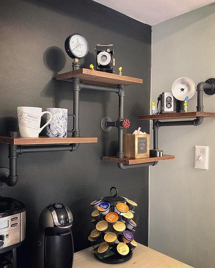 WGX Design For You Industrial Rustic Modern Wood Ladder Pipe Wall Shelf 4 Layer Pipe Design Bookshelf DIY Shelving - LeafyLoom