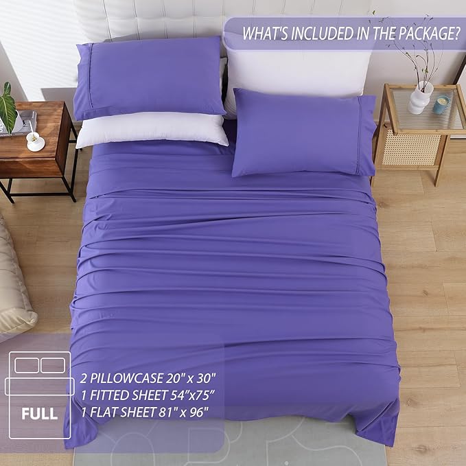 Full Sheet Set - 4 Piece Soft Breathable Bed Sheets for Full Size Bed, Extra Deep Pocket Lxuury Brushed Sheets, Cooling Hotel Bedding Sheets and Pillowcases, Wrinkle Free Oeko-Tex Sheets - LeafyLoom