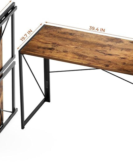 Coavas 39.4 inch Folding Desk No Assembly Required, Writing Computer Desk Space Saving Foldable Table Simple Home Office Desk, Slippy Vintage Brown - LeafyLoom