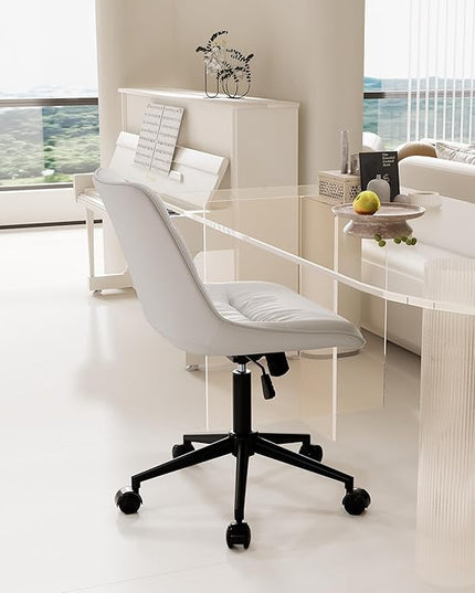 Kidol & Shellder Armless Office Chair Desk Chair Comfy Makeup Vanity Chair with Back Ergonomic Swivel Chair Home Office Desk Chairs with Wheels Rolling Computer Chair Bedroom Accent Chair(White) - LeafyLoom