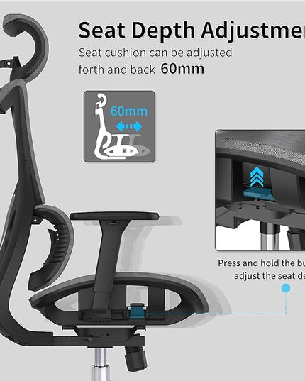 Ergonomic Office Chair with 3D Armrest, Big and Tall Computer Desk Chair with Adjustable Headrest, Seat Depth, Lumbar Support, Home Office Gaming Chair Dark Grey - LeafyLoom