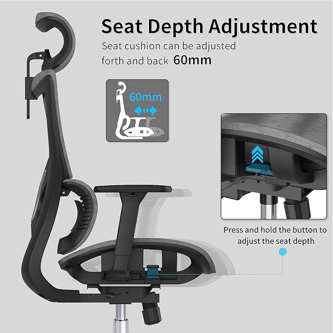 Ergonomic Office Chair with 3D Armrest, Big and Tall Computer Desk Chair with Adjustable Headrest, Seat Depth, Lumbar Support, Home Office Gaming Chair Dark Grey - LeafyLoom