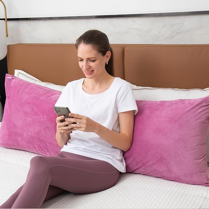 Body Pillows for Adults, Long Pillows for Bed, Firm Large Body Pillow with Velvet Cover for Side Sleeper, 20x54 Inches (Purple) - LeafyLoom