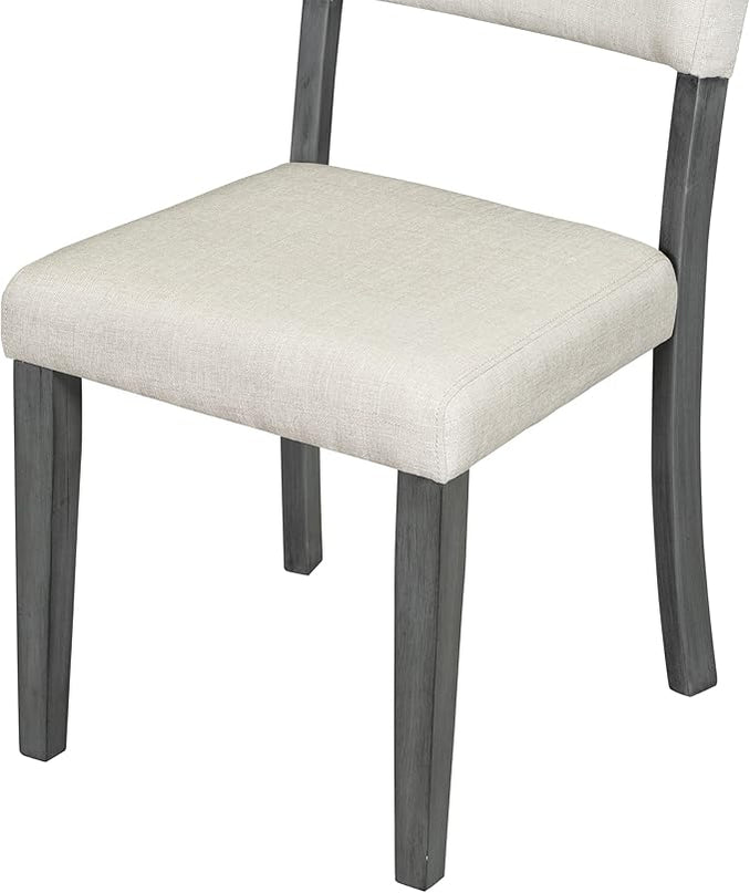 5-Piece Retro Round Dining Table Set-Curved Trestle Style Legs with 4 Upholstered Chairs for Kitchen Room, in Dark Gray - LeafyLoom