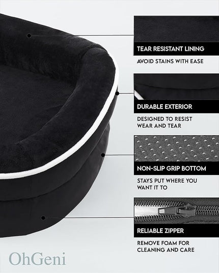 OhGeni Orthopedic Dog Bed Couch for X-Large Sized Pets with Egg Foam Support, Four-Sided Bolster Cushions, Soft Tear-Resistant Fabric, and Removable Machine Washable Plush Cover 42-Inch (Black) OhGeni