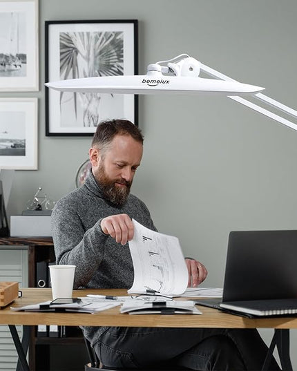 LED Desk Lamp with Clamp, Dimming Task Lamp for Reading Desktop Office Workbench Table Architect Sewing Study Home Craft, Bright 117PCS LEDs, 2200 Lumens 20 Inch Metal Swivel Arm Work Lamp - LeafyLoom