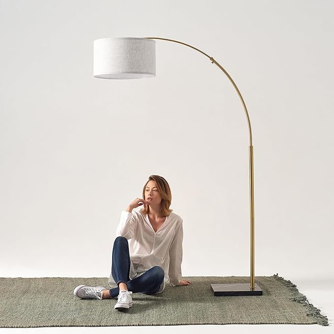 Brightech Logan Arc Floor Lamp, Bright Standing Lamp for Living Rooms, Offices & Bedrooms, Modern Living Room Décor, Tall Hanging Floor Lamp for Reading and More – Gold/Brass - LeafyLoom