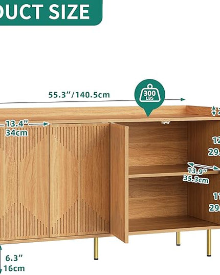 YITAHOME Sideboard Buffet Cabinet, Modern Kitchen Storage Cabinets, Freestanding Coffee Bar Table, Large Buffet Cabinet with Cabinet with Carved Design Doors for Living Room, Dining Room, Natural - LeafyLoom