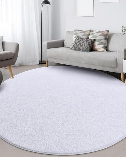 Round Area Rugs for Bedroom Living Room, 4x4 White Super Soft Comfy Thickened Memory-Foam Indoor Circle Carpets, Modern Aesthetic Minimalist Carpet for Boys Girls Adults Nursery Home Décor - LeafyLoom