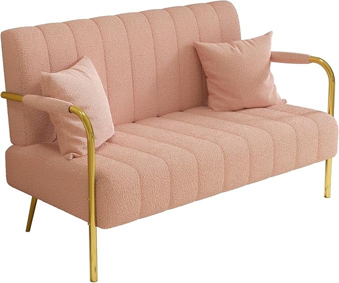 NicBex Sectional Couch Sofa with 2 Pillows Modern Cloud Couch for Living Room Furniture Sets with Metal Legs and Sponge Filled, Modular Sofa for Living Room, Bedroom, Apartment, 58.66" L, Pink - LeafyLoom