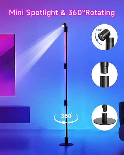 Corner Floor Lamp - Black RGB LED Floor Lamp with Music Sync and 16 Million DIY Colors, App & Remote Control, Color Changing Modern Smart Corner Lamp for Bedroom Living Room - LeafyLoom