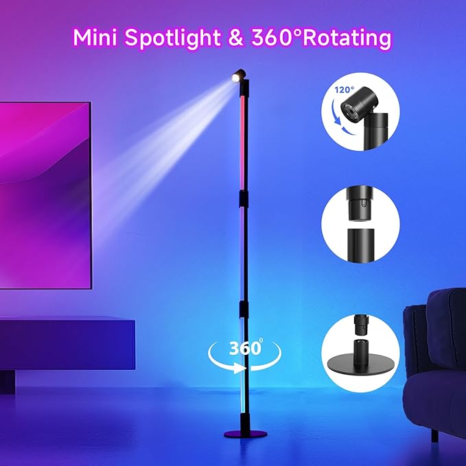 Corner Floor Lamp - Black RGB LED Floor Lamp with Music Sync and 16 Million DIY Colors, App & Remote Control, Color Changing Modern Smart Corner Lamp for Bedroom Living Room - LeafyLoom