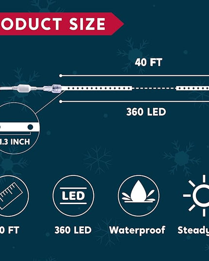 Joiedomi 40FT LED Candy Cane Rope Lights, Waterproof Outdoor 360 LED Christmas Decor Lights for Garden Yard Party Xmas Christmas Holiday Decorations Joiedomi