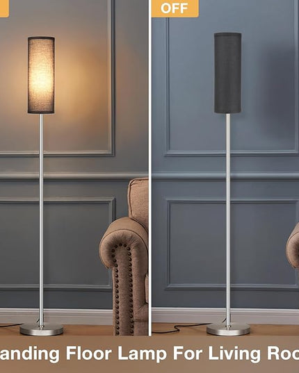 Ambimall Floor Lamp for Living Room - Pole Lamps for Bedrooms, Silver Standing Lamps with Black Shade, 66'' Tall Lamp for Office, Minimalist Floor Lamp for Home Decor - LeafyLoom