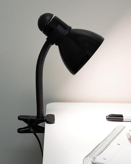 V- Light Black Adjustable Desk Lamp with Heavy Duty Clamp Clip, Flexible Gooseneck Lamp, Bed Light, Reading Lamp, or Study Light, 14 inches - LeafyLoom