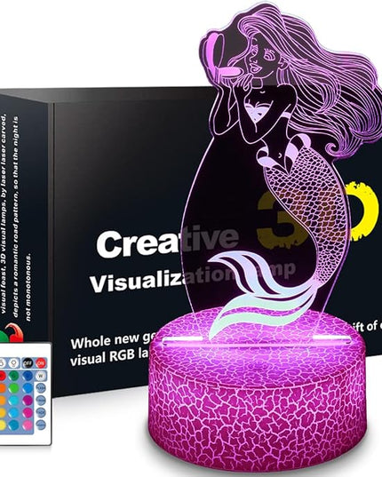 Mermaid Night Light,Gifts for Girls,3D Illusion Lamp,Kids Bedside Lamp,16 Color Change Decor Lamp with Remote & Smart Touch, Gifts for Christmas Birthday Boys Men Girls - LeafyLoom