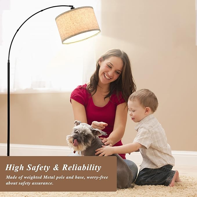 Luvkczc Arc Floor Lamps for Living Room, Tall Reading Lamps with Dimmable Switch, Modern Floor Lamp with Adjustable Hanging Shade for Bedroom, 8W LED Bulb Include - LeafyLoom