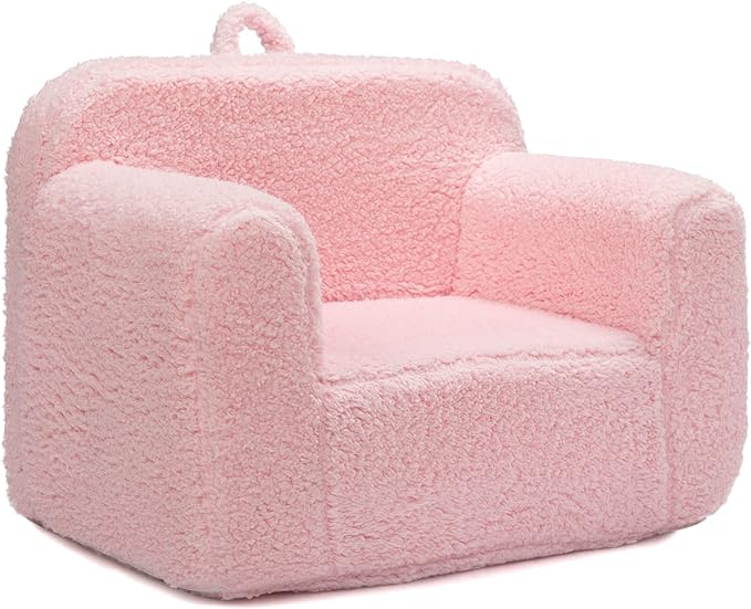 ALIMORDEN Kids Ultra-Soft Snuggle Foam Filled Chair, Toddler Cuddly Sherpa Reading Couch for Boys and Girls, Pink - LeafyLoom