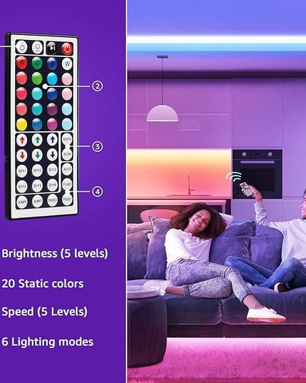 Lepro RGB LED Light Strips 32.8ft, Christmas Decorations, 5050 LED Color Changing Tape Light with 44 Key Remote and 12V Power Supply for Bedroom, TV Backlight, Kitchen, Bar Lepro