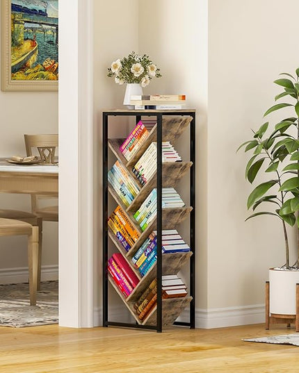 Tree Bookshelf - 9 Tier Floor Standing Tree Bookshelf for CDs/Movies/Books, Small Bookshelf for Small Spaces Bookshelves Wooden Book Storage Organizer Shelves for Bedroom Living Room Smaller - LeafyLoom