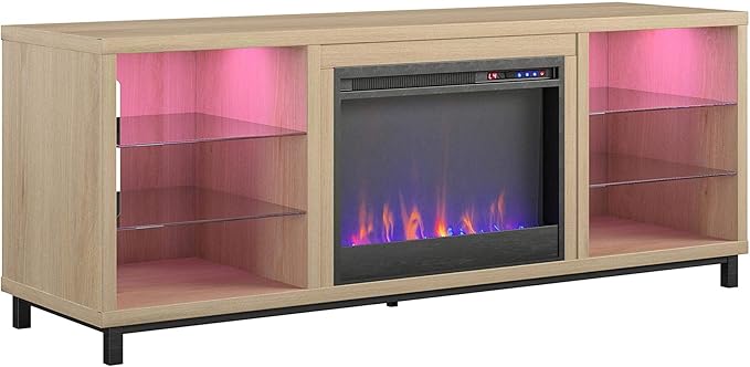 Ameriwood Home Lumina Fireplace TV Stand, Deluxe 70", Blonde Oak - LeafyLoom