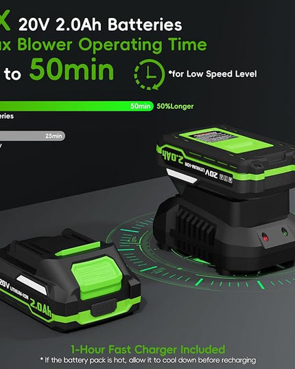 Leaf Blower Cordless - Electric Cordless Leaf Blower with 2 Batteries and Charger, 3 Speed Modes & 3 Blowing Nozzles, 20V Battery Powered Mini Leaf Blowers for Lawn Care, Patio, Indoor - LeafyLoom