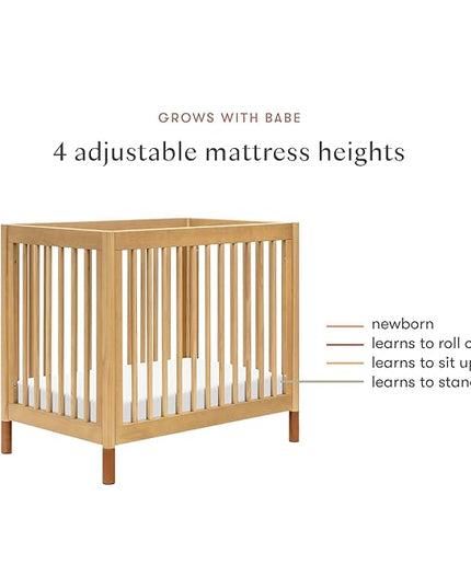 babyletto Gelato 4-in-1 Convertible Mini Crib with Toddler Bed Conversion in Honey with Vegan Tan Leather Feet, Greenguard Gold Certified - LeafyLoom