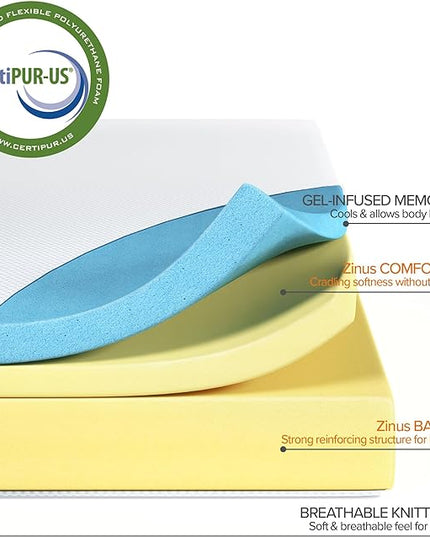 ZINUS 12 Inch Green Tea Cooling Gel Memory Foam Mattress, Queen, Fiberglass Free, Cooling Gel Foam, Pressure Relieving, CertiPUR-US Certified, Mattress in A Box, White - LeafyLoom