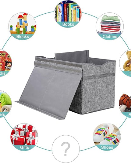 VICTOR'S Kids Toy Box Chest - Extra Large Lightweight Collapsible Toy Storage Organizer Boxes Bins Baskets for Kids, Boys, Girls, Nursery Room, Playroom, Closet (Linen Gray) - LeafyLoom