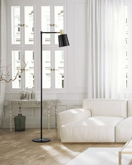 Globe Electric 12916 60" Floor Lamp, Black, Satin Finish, Gold Accents, Floor Lamp for Living Room, Floor Lamp for Bedroom, Home Improvement, Reading Lamp, Home Office Accessories, Room Décor - LeafyLoom