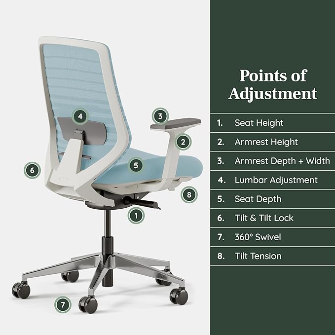 Branch Ergonomic Chair - A Versatile Desk Chair with Adjustable Lumbar Support, Breathable Mesh Backrest, and Smooth Wheels - Experience Optimal Comfort and Support - Light Blue - LeafyLoom