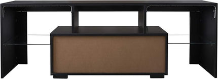 Entertainment Stand with LED RGB Lights, Media Center Console Table 55", Flat Screen TV Cabinet for Living Room, 70 inch, Black-2 - LeafyLoom