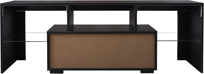 Entertainment Stand with LED RGB Lights, Media Center Console Table 55", Flat Screen TV Cabinet for Living Room, 70 inch, Black-2 - LeafyLoom
